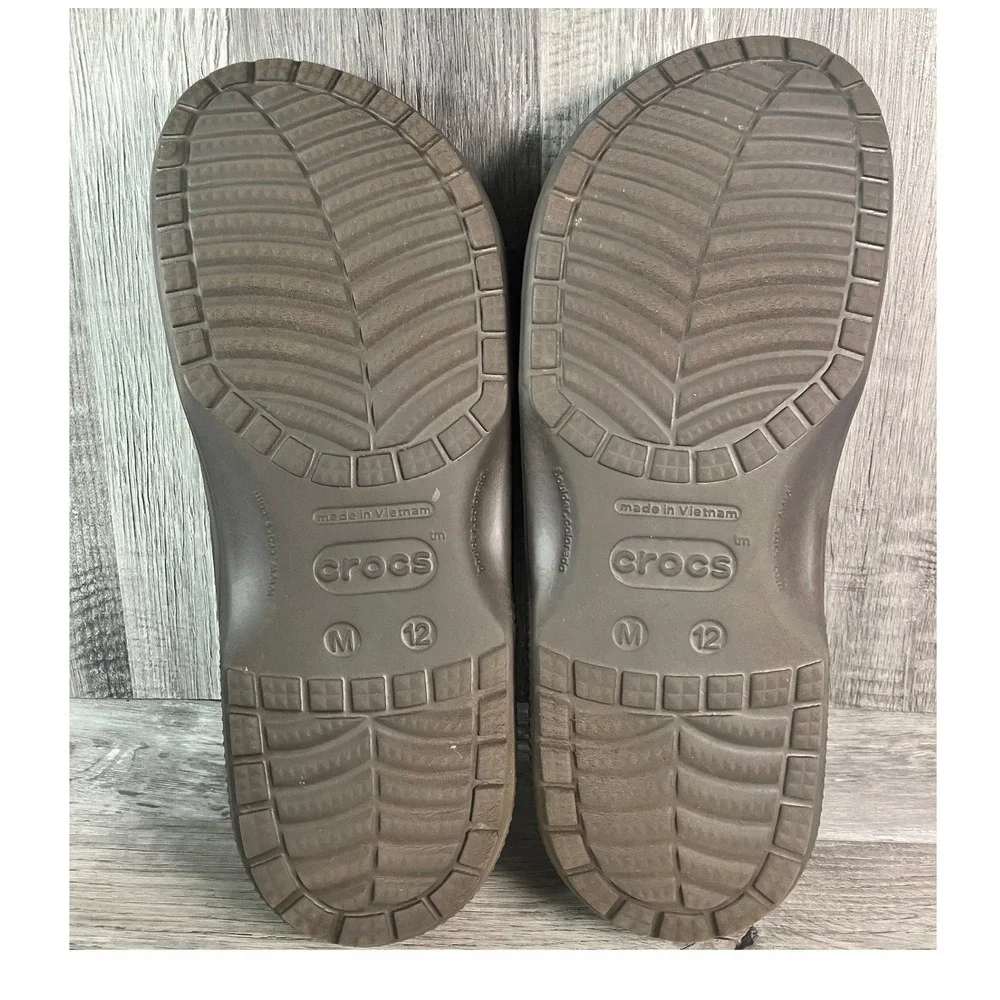 Crocs Yukon Sport Slide Mens 12 Brown Faux Leather Strap Sandals 10892